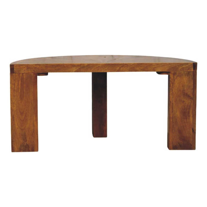 Amber Oak Half Moon Coffee Table in Solid Mango Wood - product view 8 showing handcrafted solid mango wood coffee table