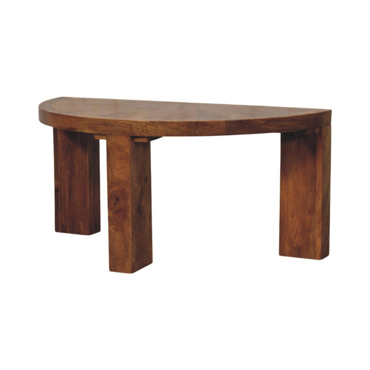 Amber Oak Half Moon Coffee Table in Solid Mango Wood - main view showing handcrafted solid mango wood coffee table