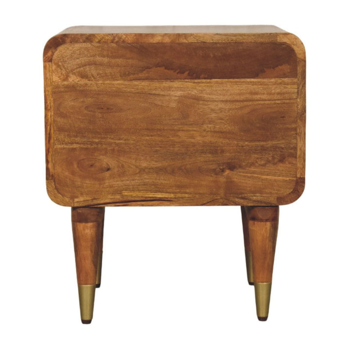 Amber Oak Solid Mango Wood Bedside Table - product view 8 showing handcrafted solid mango wood nightstand