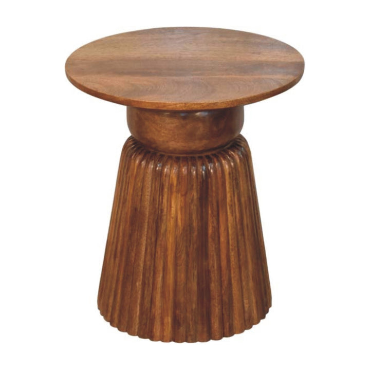 Amber Oak Round Side Table in Solid Mango Wood - main view showing handcrafted solid mango wood side table