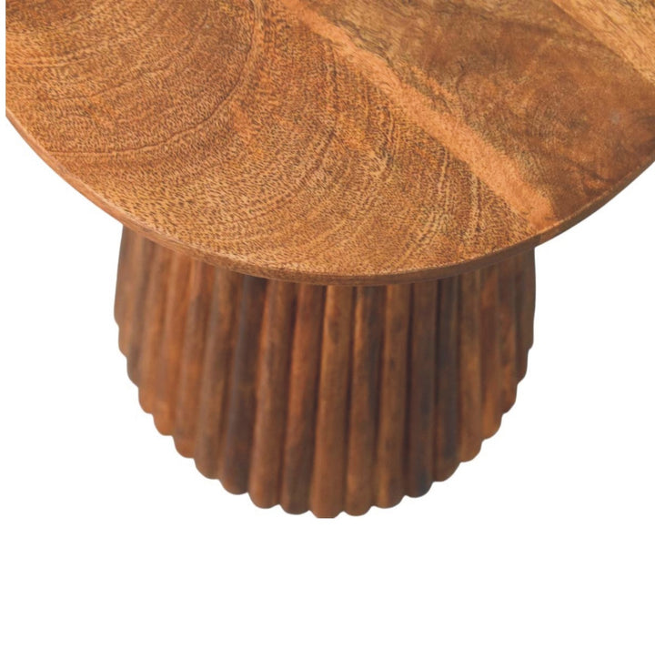 Amber Oak Round Side Table in Solid Mango Wood - product view 5 showing handcrafted solid mango wood side table