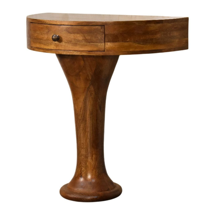 Amber Oak Pedestal Console Table in Solid Mango Wood - main view showing handcrafted solid mango wood console table