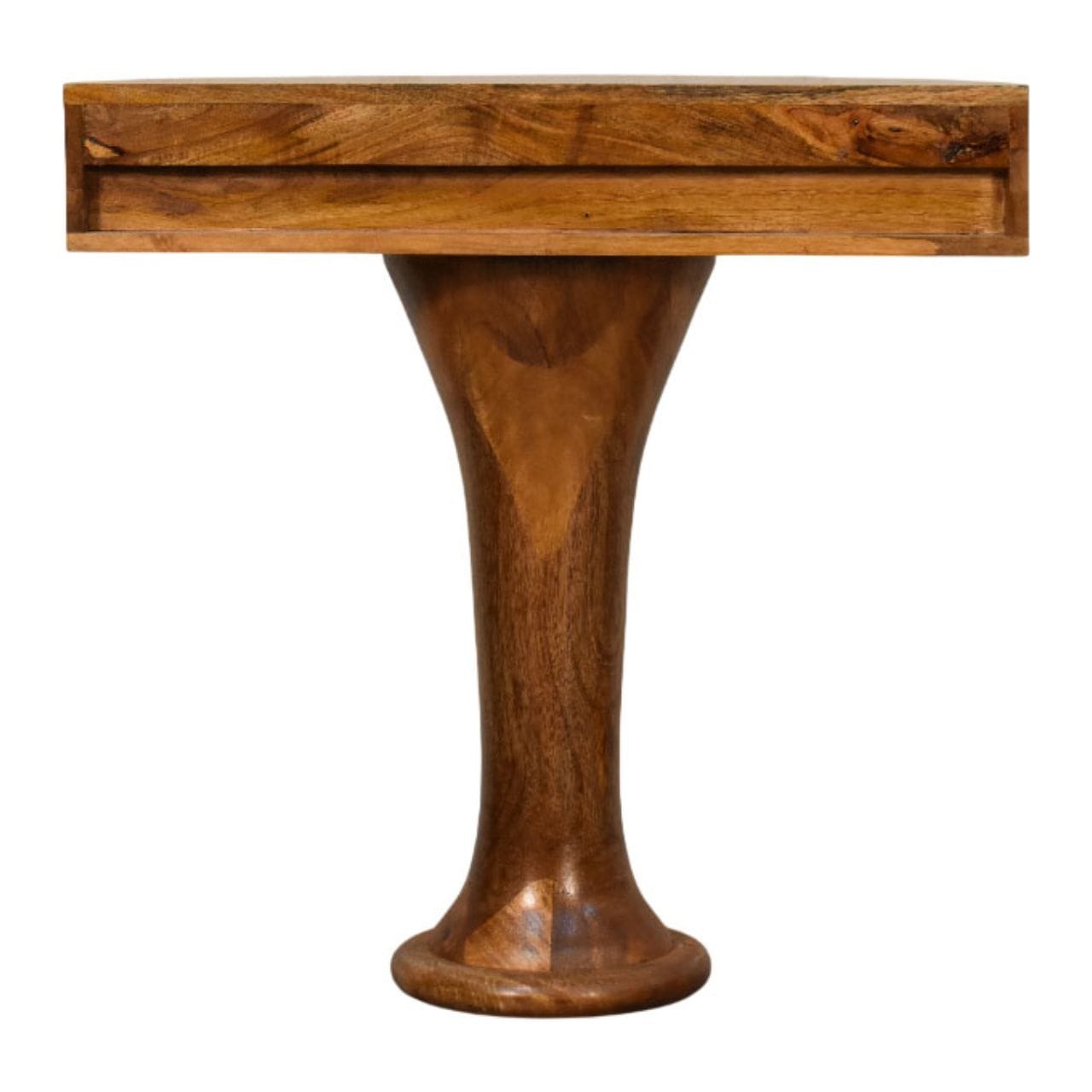Amber Oak Pedestal Console Table in Solid Mango Wood - product view 8 showing handcrafted solid mango wood console table