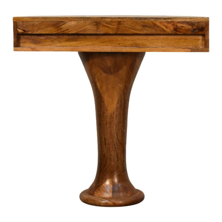 Amber Oak Pedestal Console Table in Solid Mango Wood - product view 8 showing handcrafted solid mango wood console table