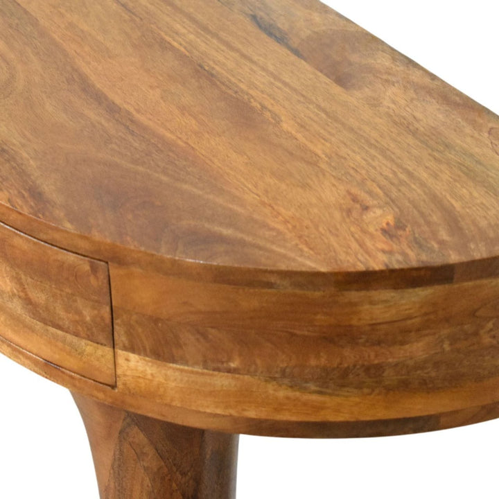 Amber Oak Pedestal Console Table in Solid Mango Wood - product view 4 showing handcrafted solid mango wood console table