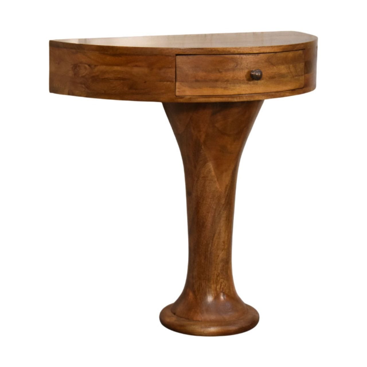 Amber Oak Pedestal Console Table in Solid Mango Wood - product view 2 showing handcrafted solid mango wood console table