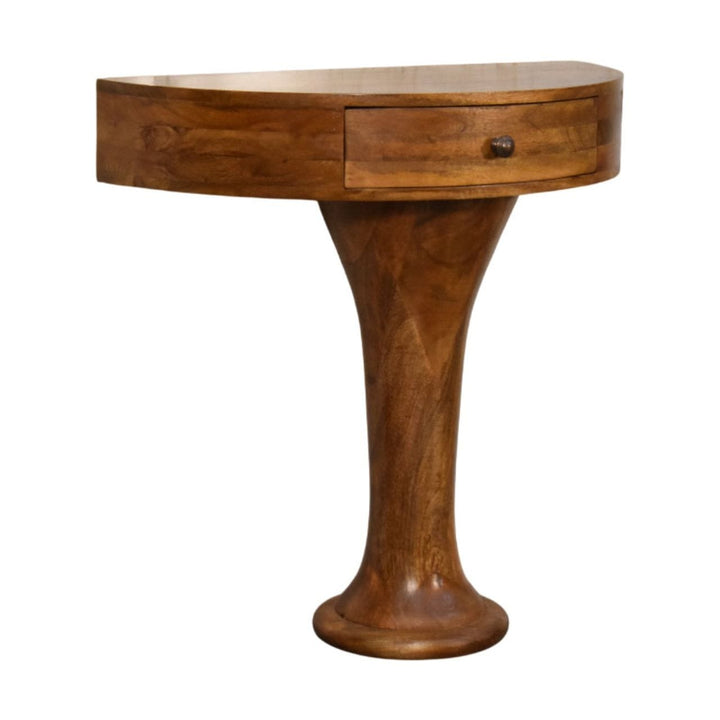Amber Oak Pedestal Console Table in Solid Mango Wood - product view 2 showing handcrafted solid mango wood console table