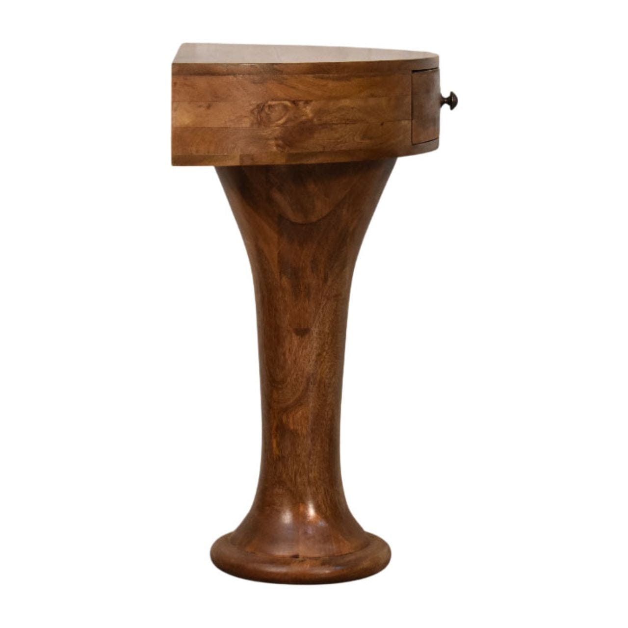 Amber Oak Pedestal Console Table in Solid Mango Wood - product view 7 showing handcrafted solid mango wood console table