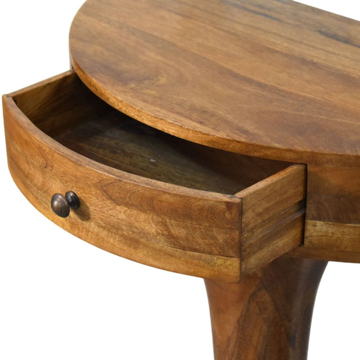 Amber Oak Pedestal Console Table in Solid Mango Wood - product view 5 showing handcrafted solid mango wood console table