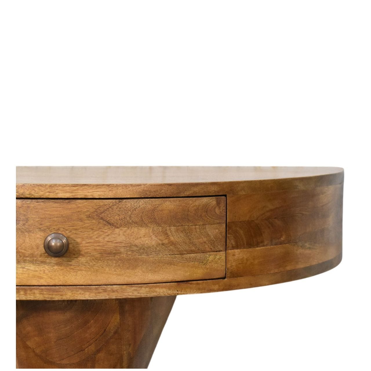 Amber Oak Pedestal Console Table in Solid Mango Wood - product view 3 showing handcrafted solid mango wood console table