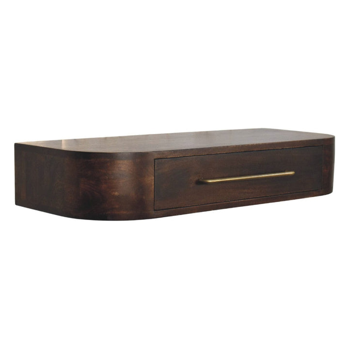 Amber Oak Arc Wall-Mounted Console Table in Solid Mango Wood - product view 2 showing handcrafted solid mango wood...