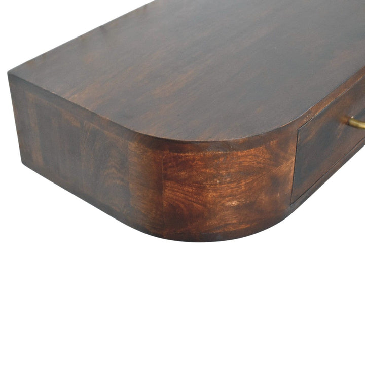 Amber Oak Arc Wall-Mounted Console Table in Solid Mango Wood - product view 3 showing handcrafted solid mango wood...