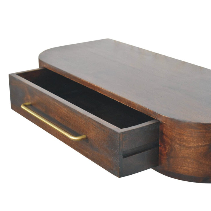 Amber Oak Arc Wall-Mounted Console Table in Solid Mango Wood - product view 5 showing handcrafted solid mango wood...