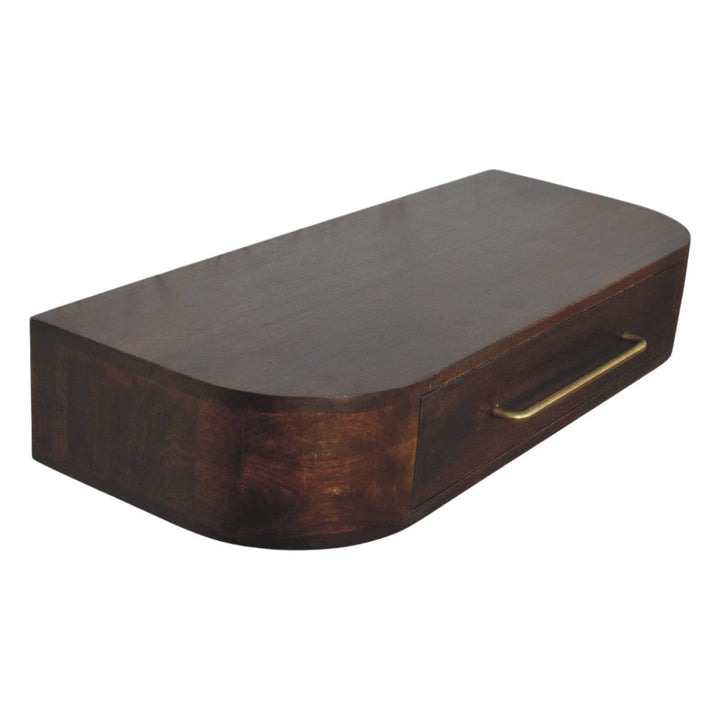 Amber Oak Arc Wall-Mounted Console Table in Solid Mango Wood - product view 4 showing handcrafted solid mango wood...