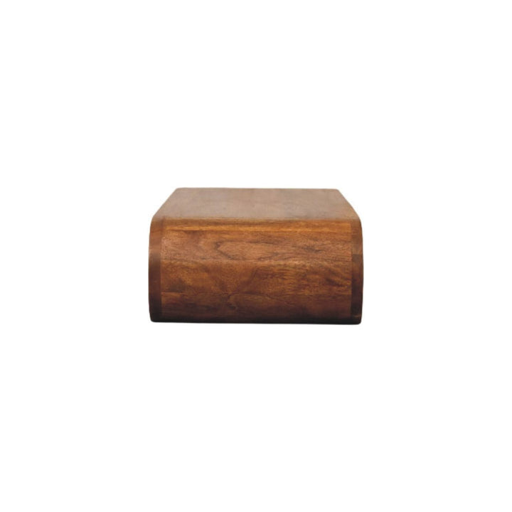 Amber Oak Wall-Mounted Media Console in Solid Mango Wood - product view 7 showing handcrafted solid mango wood tv stand