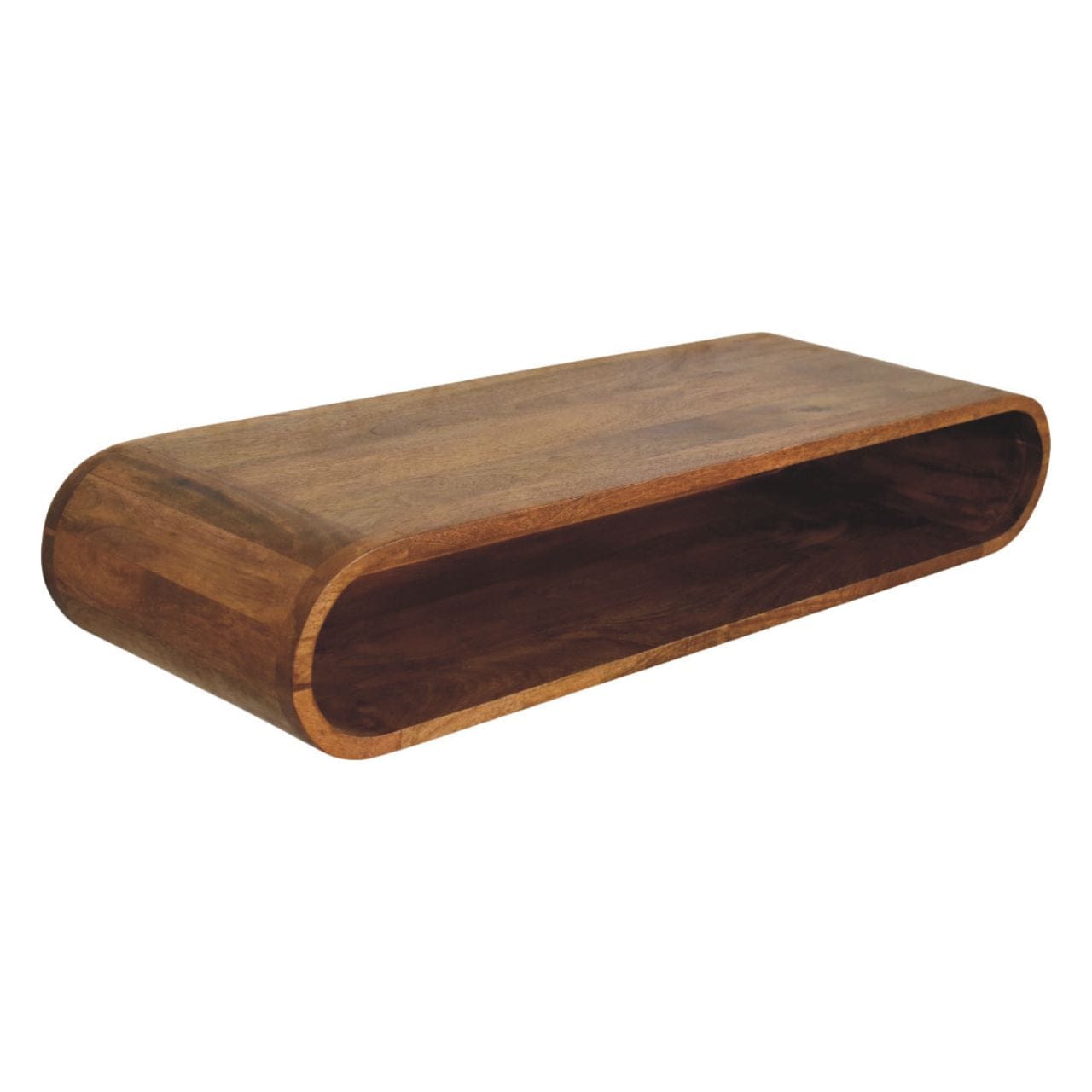Amber Oak Wall-Mounted Media Console in Solid Mango Wood - product view 5 showing handcrafted solid mango wood tv stand