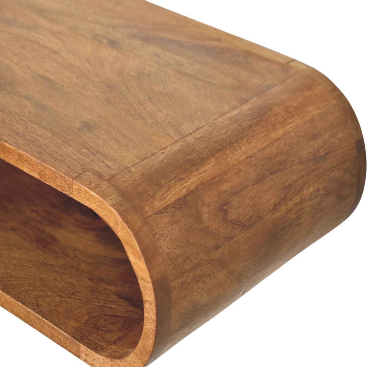 Amber Oak Wall-Mounted Media Console in Solid Mango Wood - product view 4 showing handcrafted solid mango wood tv stand
