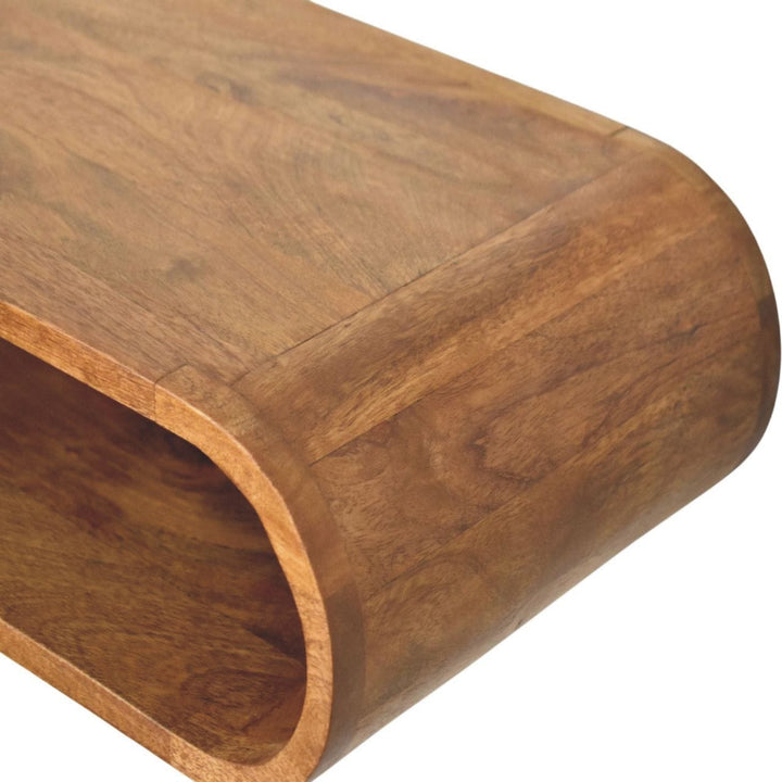 Amber Oak Wall-Mounted Media Console in Solid Mango Wood - product view 4 showing handcrafted solid mango wood tv stand