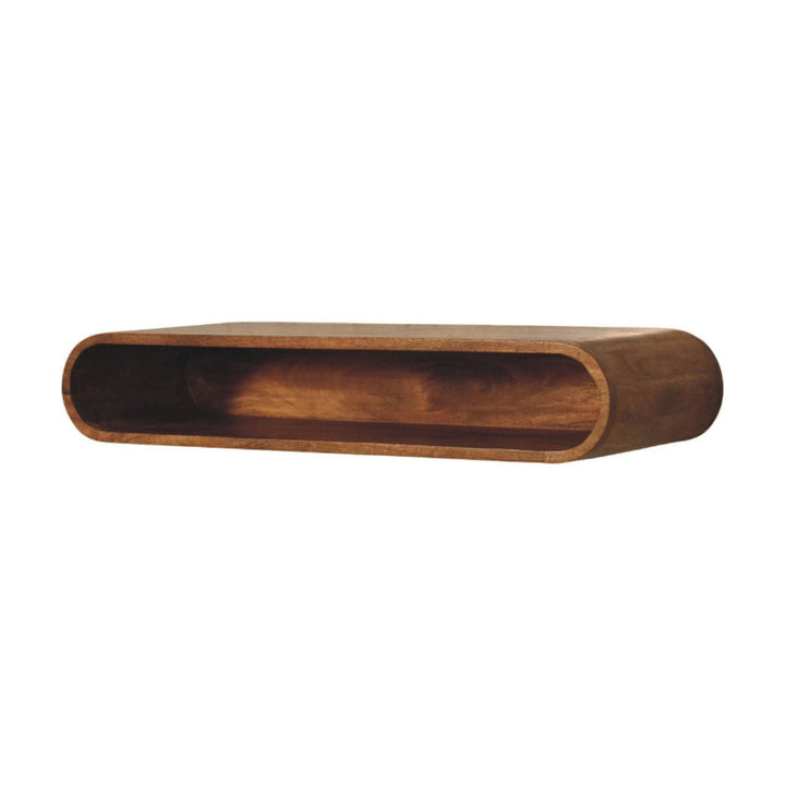 Amber Oak Wall-Mounted Media Console in Solid Mango Wood - product view 2 showing handcrafted solid mango wood tv stand