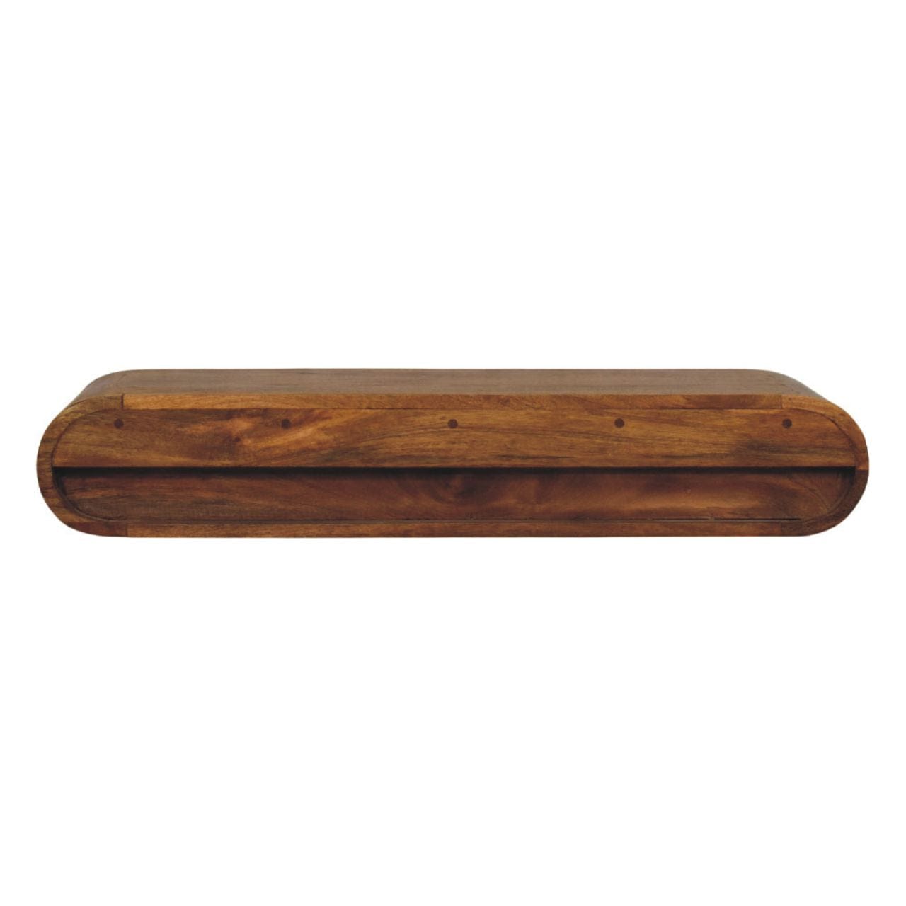Amber Oak Wall-Mounted Media Console in Solid Mango Wood - product view 6 showing handcrafted solid mango wood tv stand