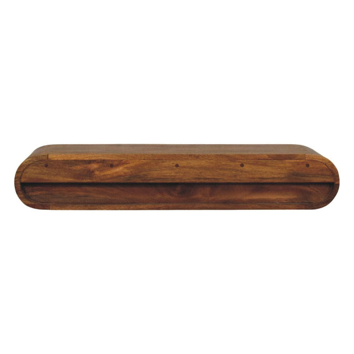 Amber Oak Wall-Mounted Media Console in Solid Mango Wood - product view 6 showing handcrafted solid mango wood tv stand