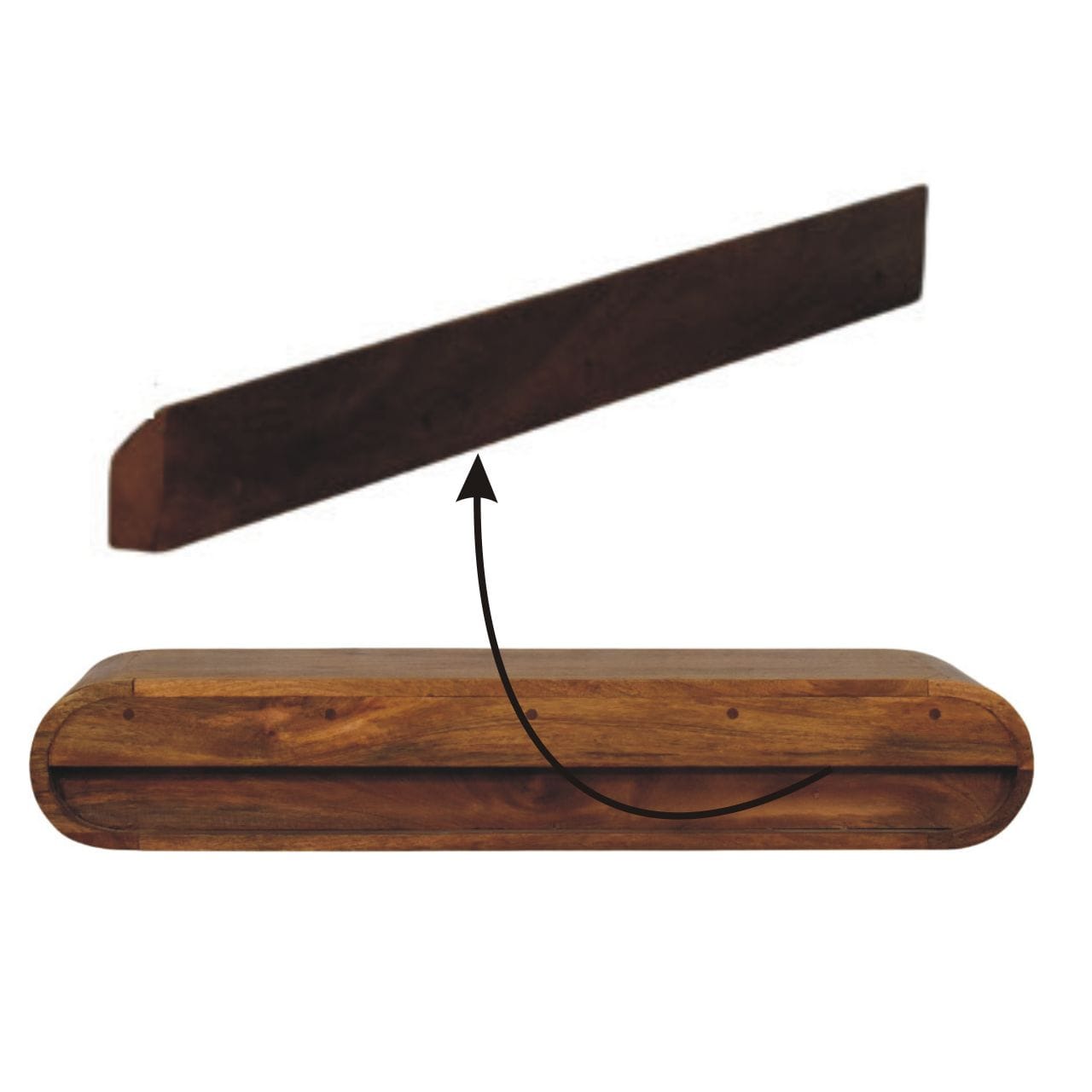 Amber Oak Wall-Mounted Media Console in Solid Mango Wood - product view 8 showing handcrafted solid mango wood tv stand