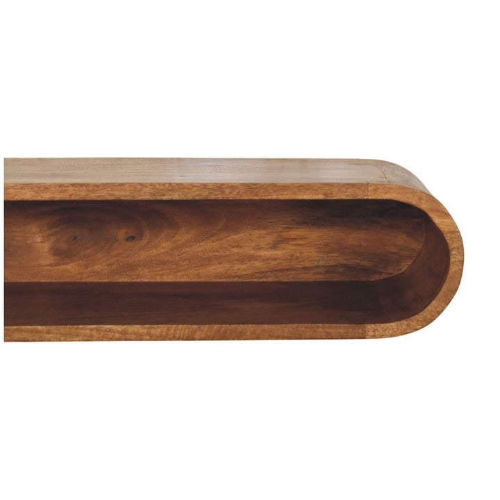 Amber Oak Wall-Mounted Media Console in Solid Mango Wood - product view 3 showing handcrafted solid mango wood tv stand