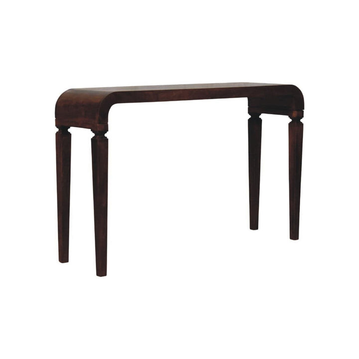 Chestnut Arcus Curved Console Table in Solid Mango Wood - product view 2 showing handcrafted solid mango wood console table