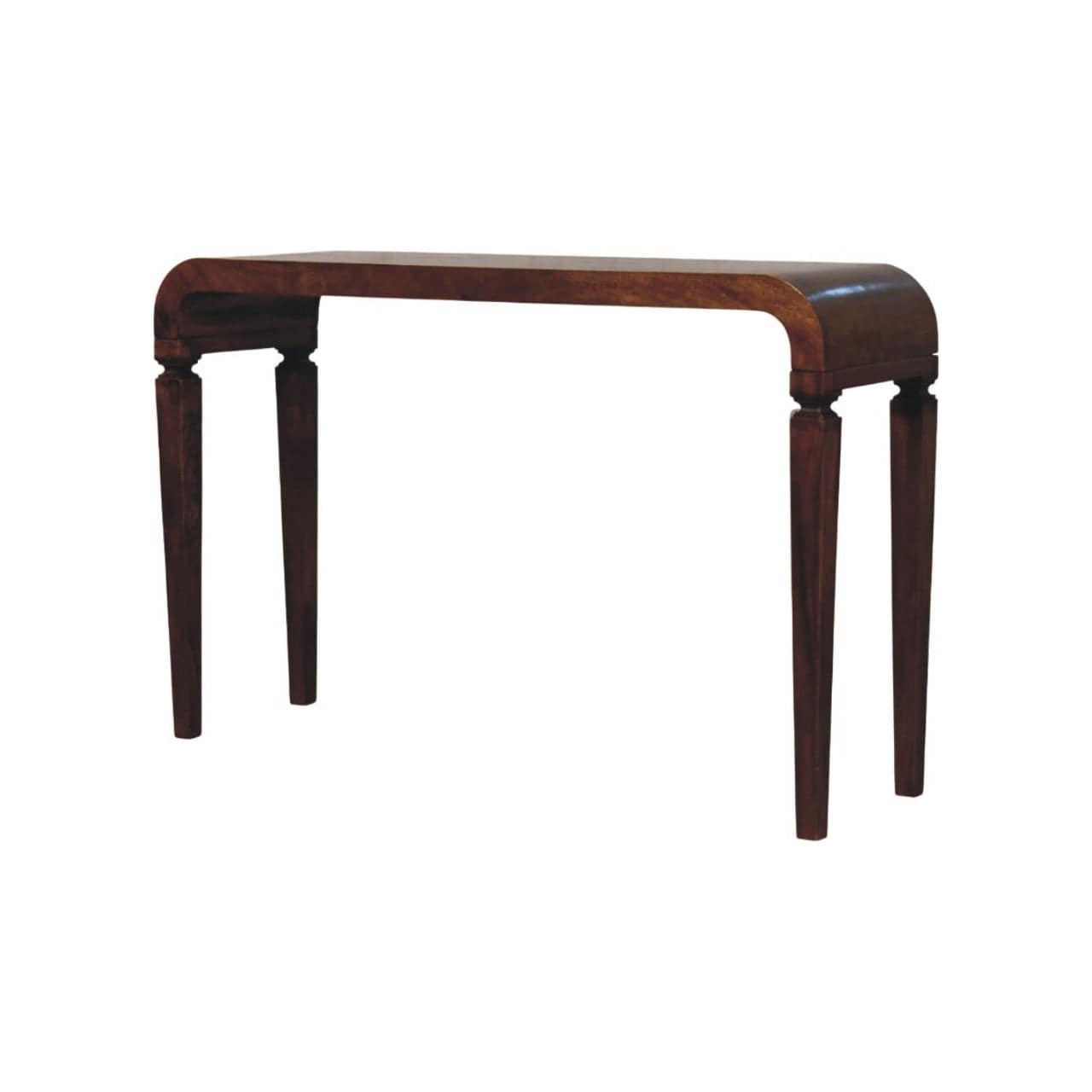 Chestnut Arcus Curved Console Table in Solid Mango Wood - main view showing handcrafted solid mango wood console table