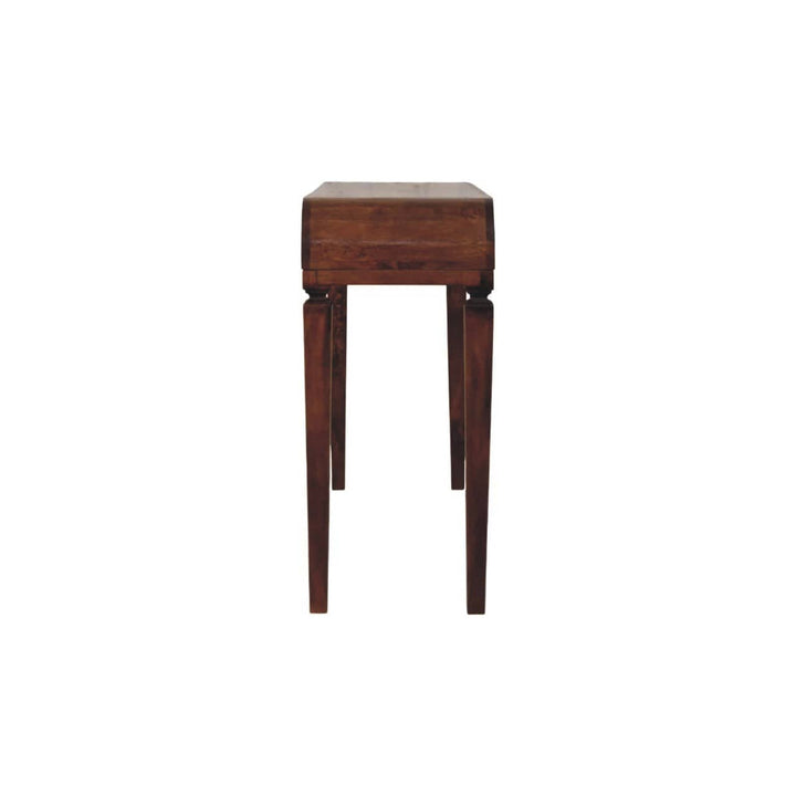 Chestnut Arcus Curved Console Table in Solid Mango Wood - product view 7 showing handcrafted solid mango wood console table