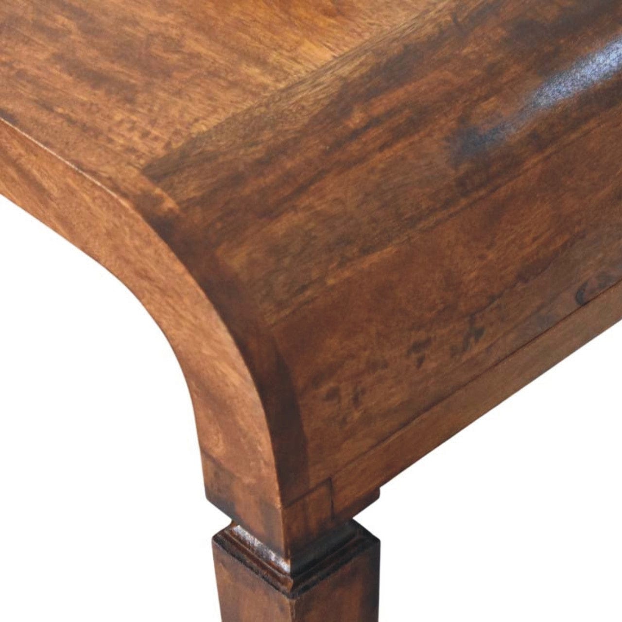 Chestnut Arcus Curved Console Table in Solid Mango Wood - product view 4 showing handcrafted solid mango wood console table