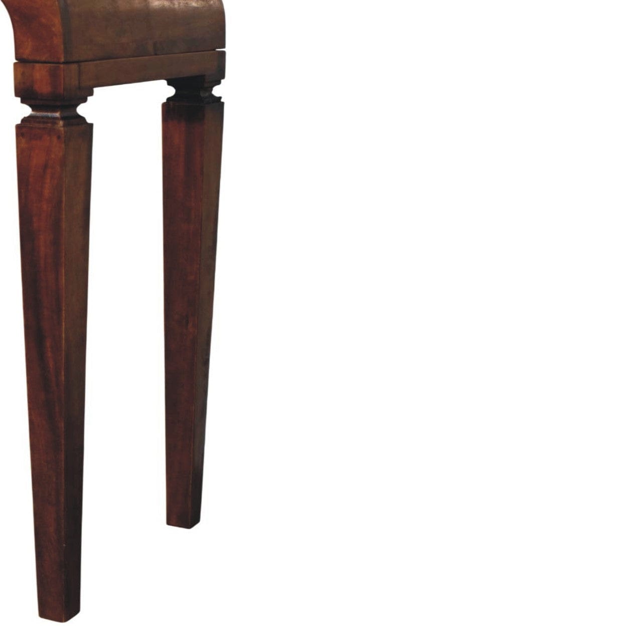 Chestnut Arcus Curved Console Table in Solid Mango Wood - product view 6 showing handcrafted solid mango wood console table