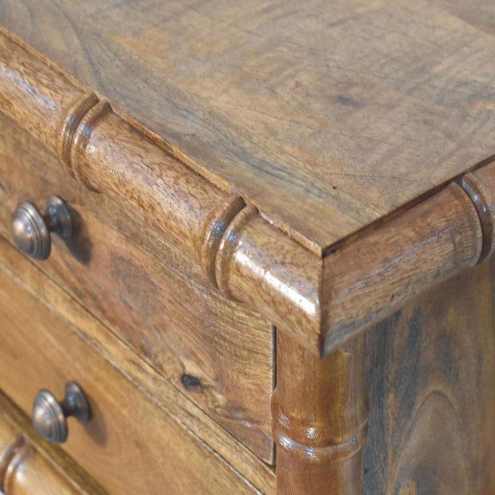 Bamboo Bedside Table in Amber Oak Tone - Solid Mango Wood Nightstand - product view 6 showing handcrafted solid mango...