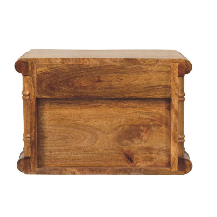 Bamboo Bedside Table in Amber Oak Tone - Solid Mango Wood Nightstand - product view 9 showing handcrafted solid mango...