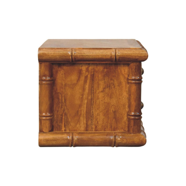 Bamboo Bedside Table in Amber Oak Tone - Solid Mango Wood Nightstand - product view 8 showing handcrafted solid mango...