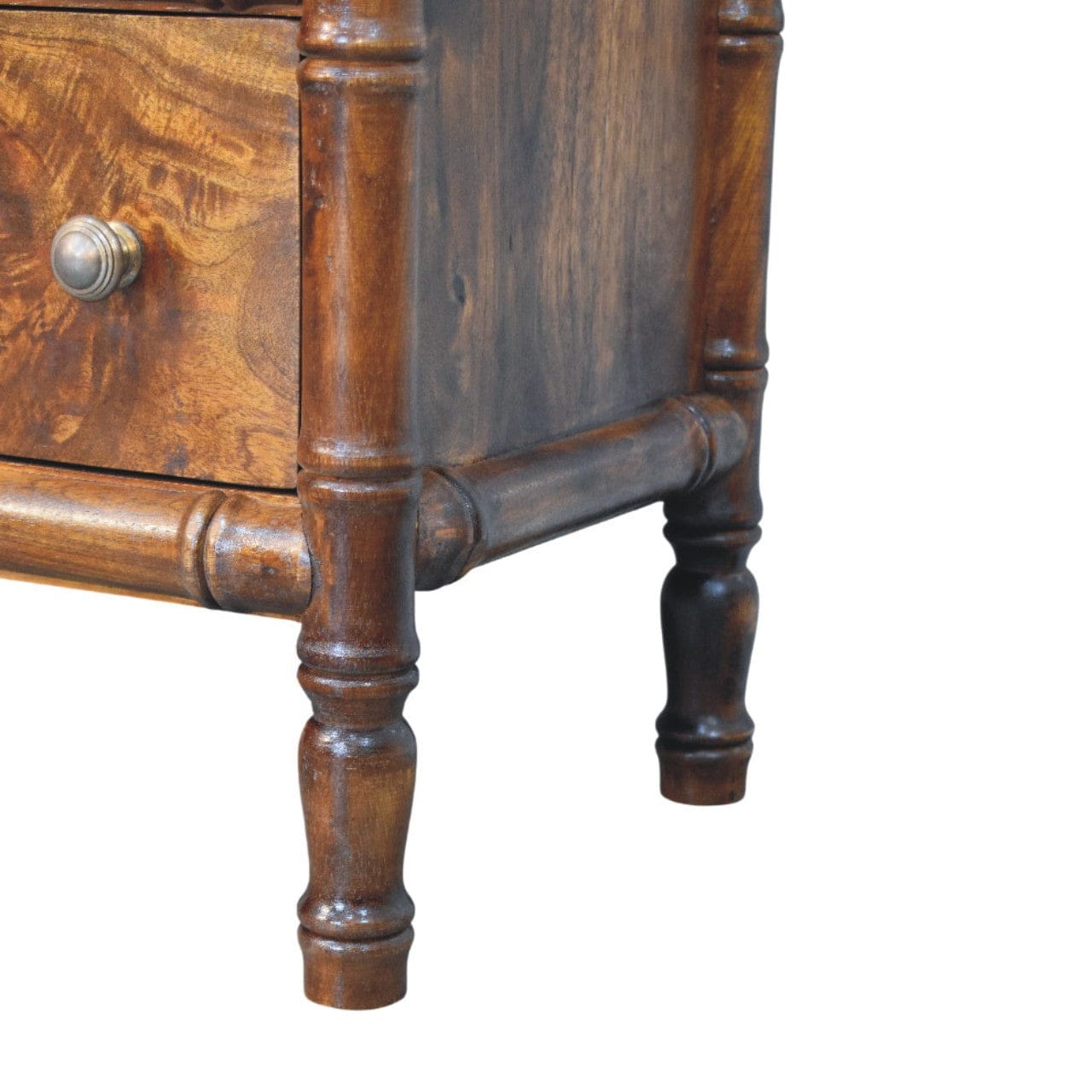 Bamboo Chestnut 3 Drawer Chest - Solid Mango Wood Storage Dresser - product view 7 showing handcrafted solid mango wood...