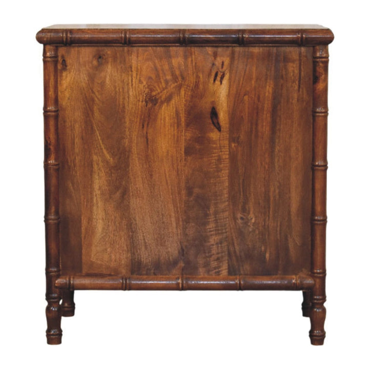 Bamboo Chestnut 3 Drawer Chest - Solid Mango Wood Storage Dresser - product view 9 showing handcrafted solid mango wood...