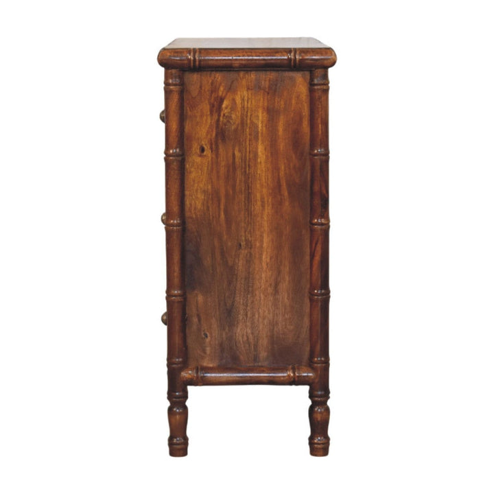 Bamboo Chestnut 3 Drawer Chest - Solid Mango Wood Storage Dresser - product view 8 showing handcrafted solid mango wood...