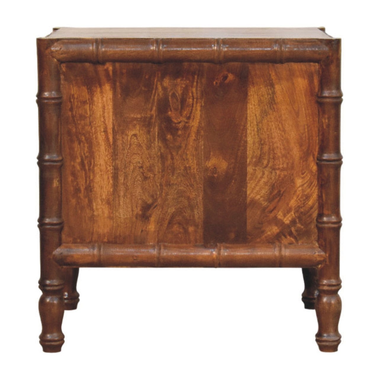 Bamboo Framed Chestnut Bedside Table - Solid Mango Wood Nightstand with Drawers - product view 8 showing handcrafted...