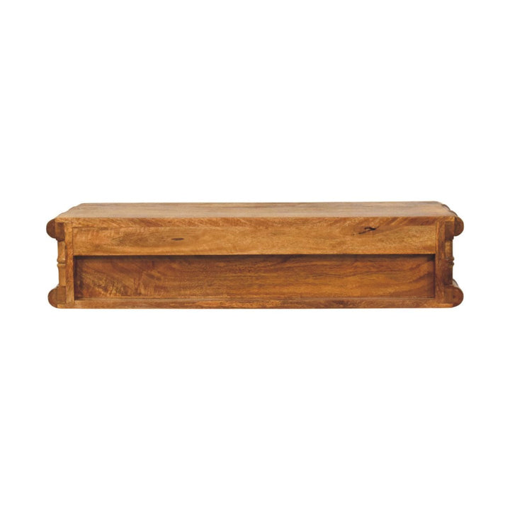 Bamboo Wall-Mounted Console Table in Amber Oak Tone - Solid Mango Wood Floating Console - product view 9 showing...