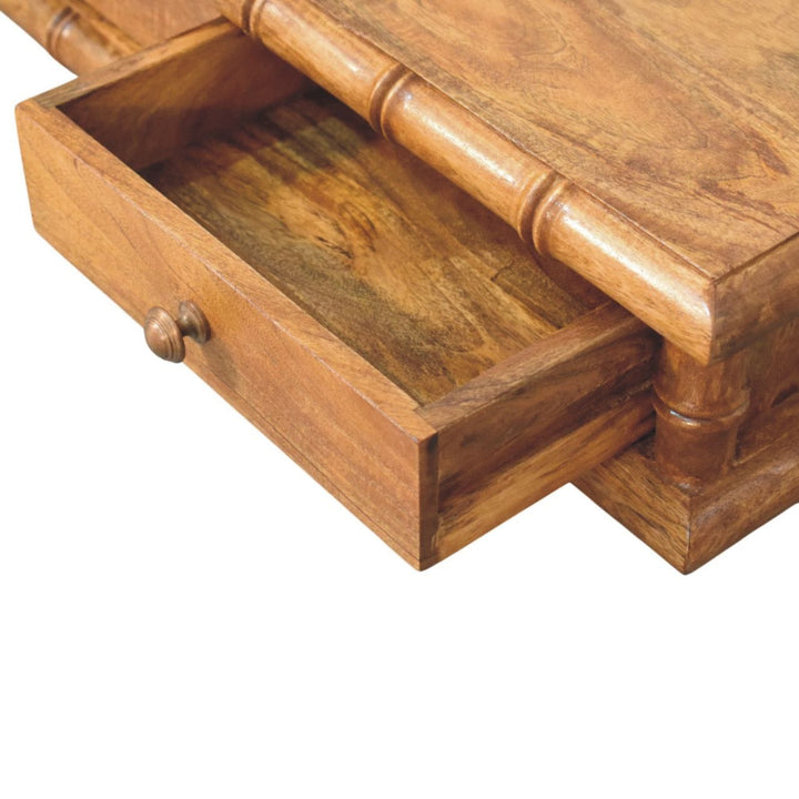 Bamboo Wall-Mounted Console Table in Amber Oak Tone - Solid Mango Wood Floating Console - product view 7 showing...