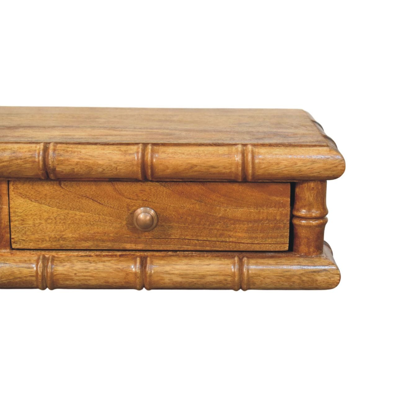 Bamboo Wall-Mounted Console Table in Amber Oak Tone - Solid Mango Wood Floating Console - product view 4 showing...