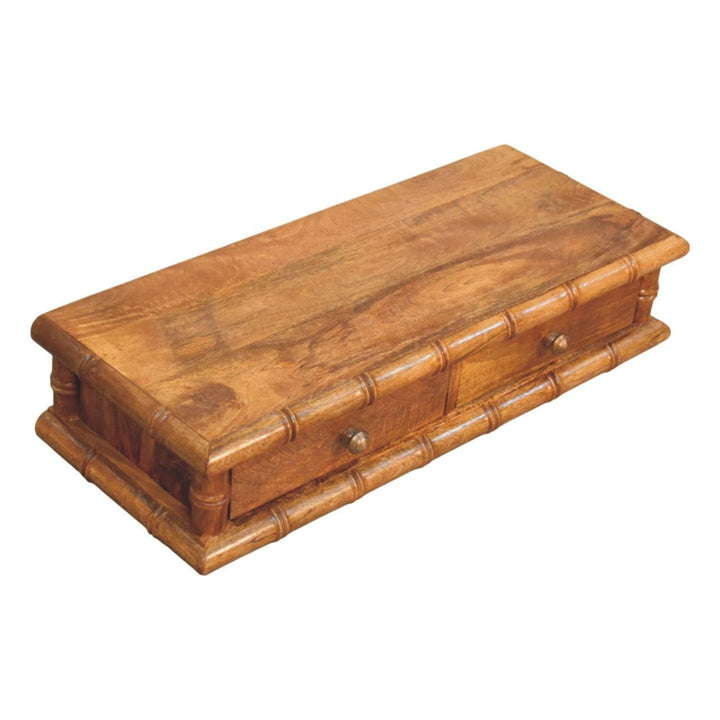 Bamboo Wall-Mounted Console Table in Amber Oak Tone - Solid Mango Wood Floating Console - product view 6 showing...
