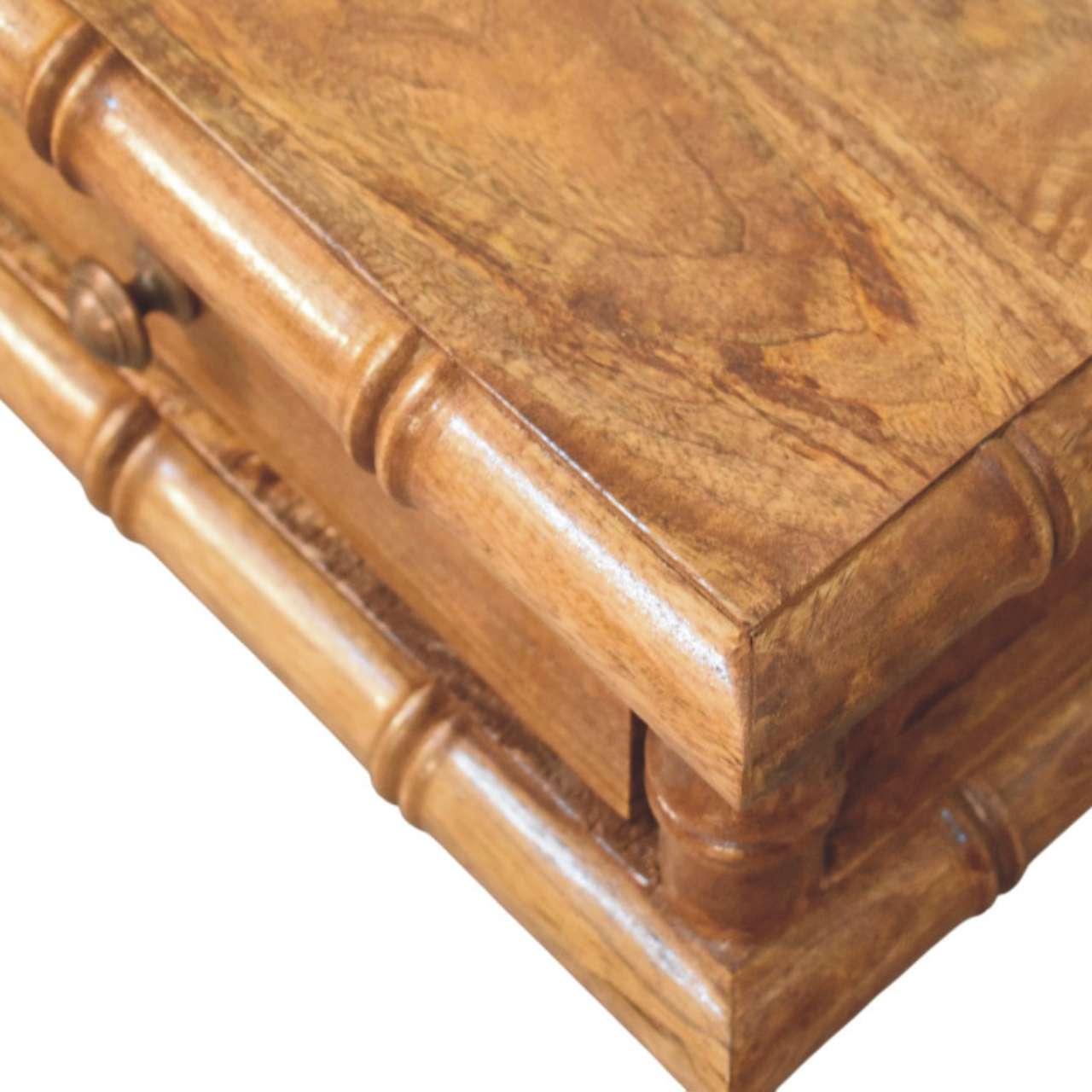 Bamboo Wall-Mounted Console Table in Amber Oak Tone - Solid Mango Wood Floating Console - product view 5 showing...