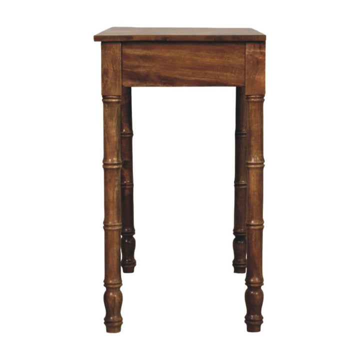 Golden Teak Bamboo Writing Desk in Solid Mango Wood - product view 7 showing handcrafted solid mango wood desk