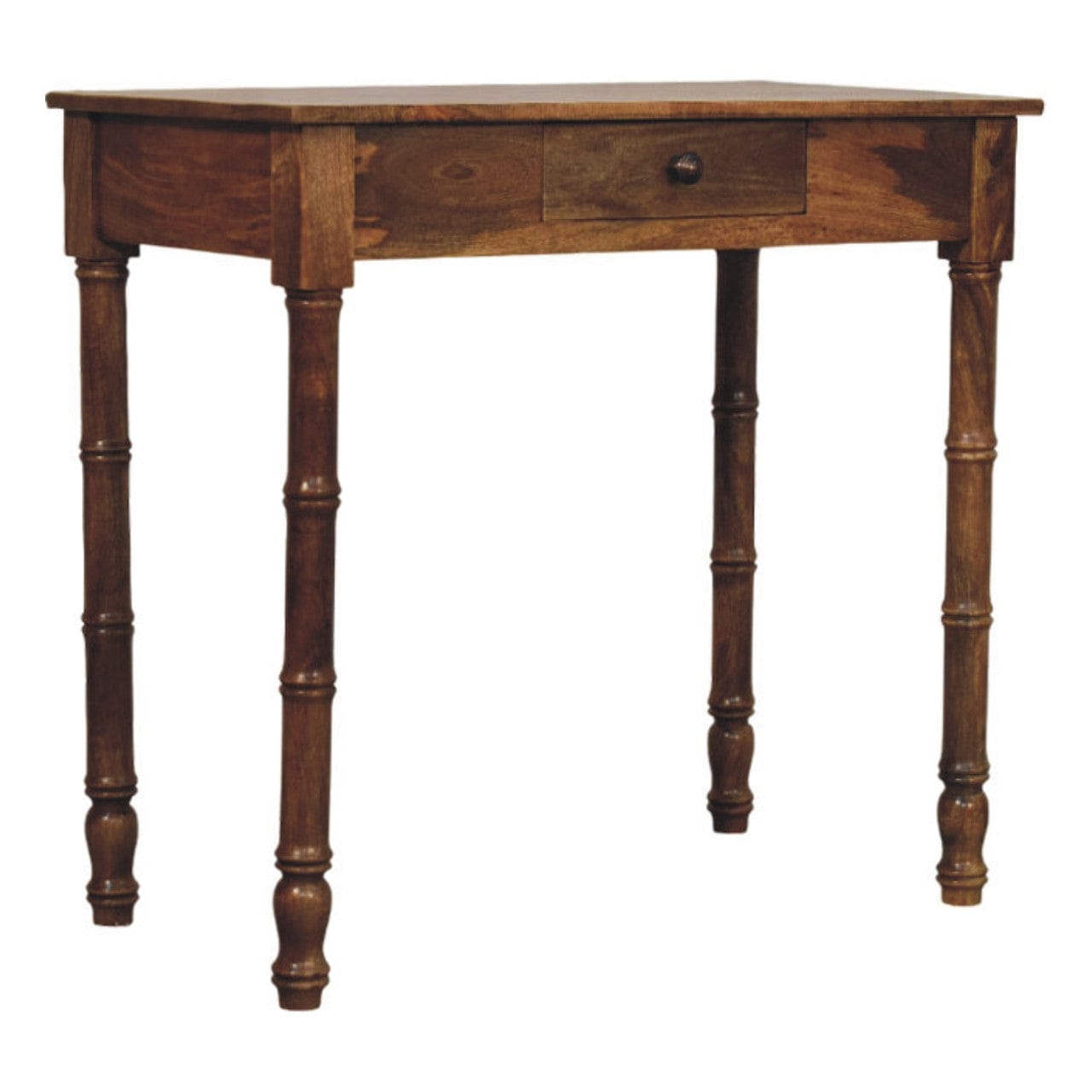Golden Teak Bamboo Writing Desk in Solid Mango Wood - product view 2 showing handcrafted solid mango wood desk