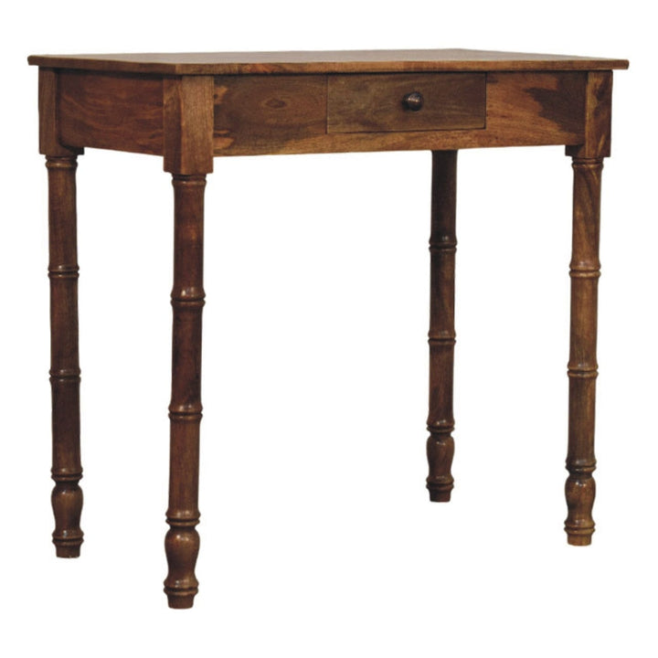 Golden Teak Bamboo Writing Desk in Solid Mango Wood - product view 2 showing handcrafted solid mango wood desk