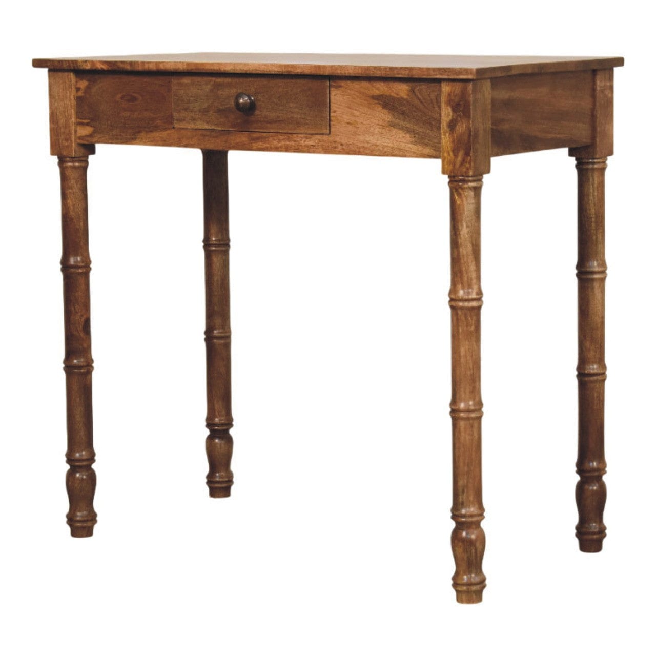 Golden Teak Bamboo Writing Desk in Solid Mango Wood - main view showing handcrafted solid mango wood desk