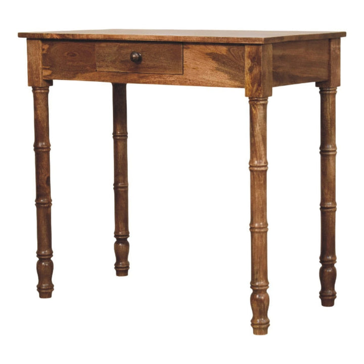 Golden Teak Bamboo Writing Desk in Solid Mango Wood - main view showing handcrafted solid mango wood desk