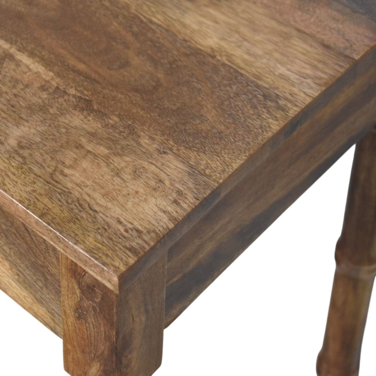Golden Teak Bamboo Writing Desk in Solid Mango Wood - product view 4 showing handcrafted solid mango wood desk